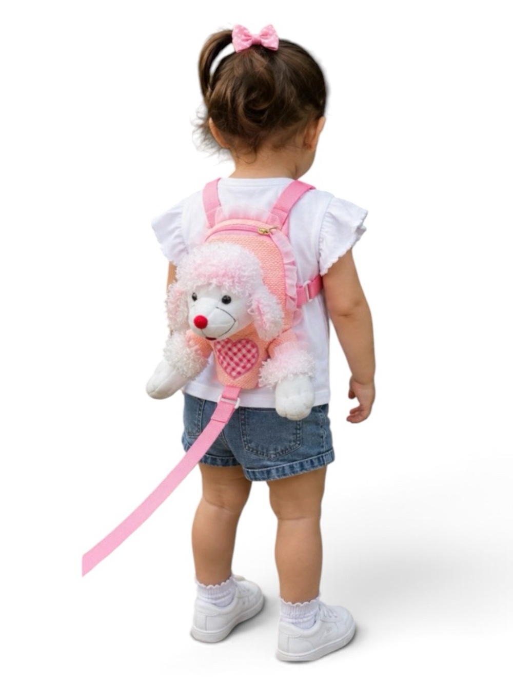 🔵 3/ $15 - Pink & White Plush Poodle Toddler Safety Harness Backpack with leash